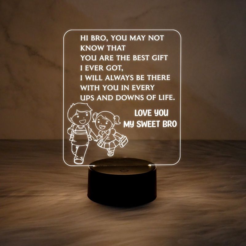 My Sweet Bro Engraved Night Lamp with Warm White Light & USB Powered | On/Off Touch Button | Gift for Sister | Birthday Gift for Sister | Rakhi Gift for Sister